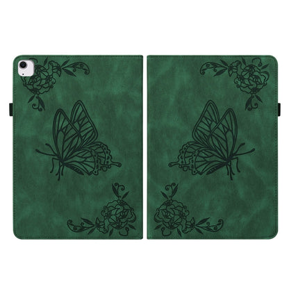 For iPad Air 11 2025 / 2024 Butterfly Flower Embossed Leather Tablet Case(Green) by bashfashion
