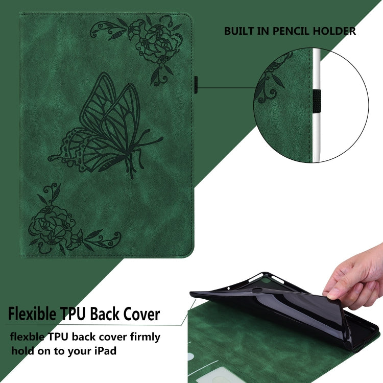 For iPad Air 11 2025 / 2024 Butterfly Flower Embossed Leather Tablet Case(Green) by bashfashion