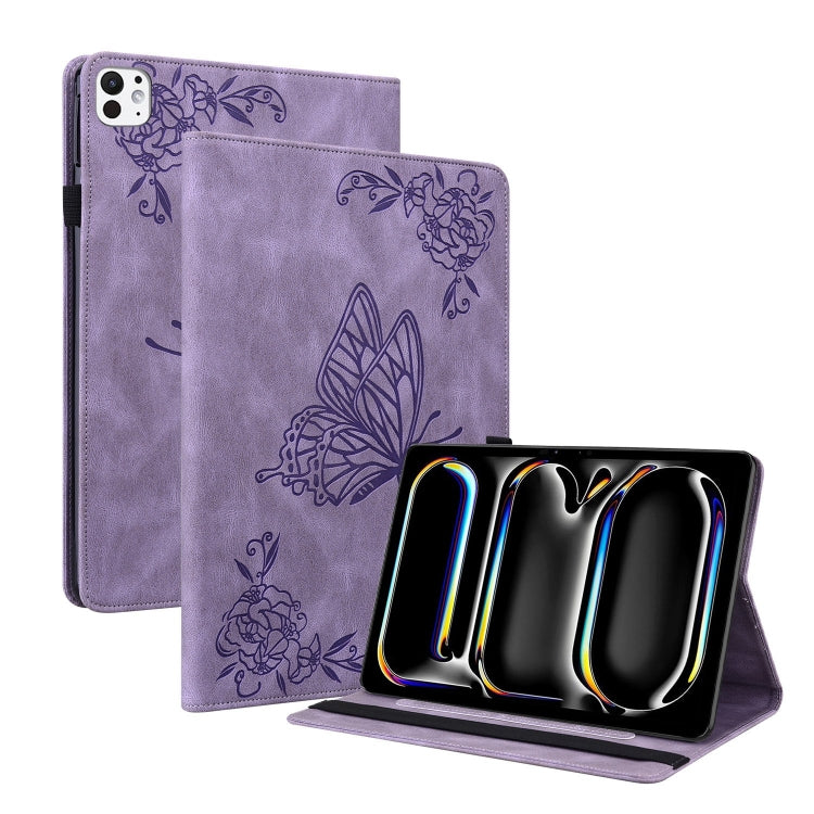 For iPad Pro 11 2025 / 2024 Butterfly Flower Embossed Leather Tablet Case(Purple) by bashfashion