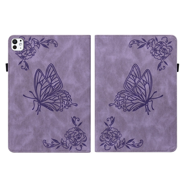 For iPad Pro 11 2025 / 2024 Butterfly Flower Embossed Leather Tablet Case(Purple) by bashfashion