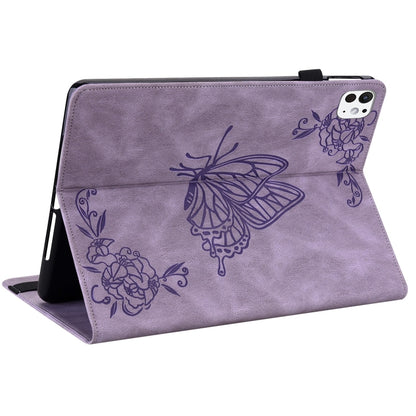 For iPad Pro 11 2025 / 2024 Butterfly Flower Embossed Leather Tablet Case(Purple) by bashfashion