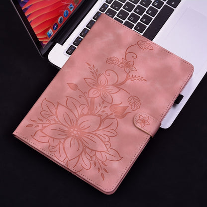 For iPad Air 13 2025 / 2024 Lily Embossed Leather Smart Tablet Case(Pink) by bashfashion