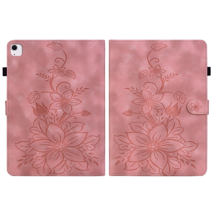 For iPad Air 13 2025 / 2024 Lily Embossed Leather Smart Tablet Case(Pink) by bashfashion