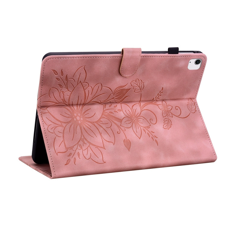 For iPad Air 13 2025 / 2024 Lily Embossed Leather Smart Tablet Case(Pink) by bashfashion