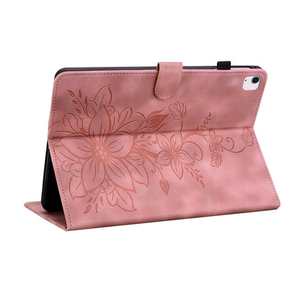 For iPad Air 13 2025 / 2024 Lily Embossed Leather Smart Tablet Case(Pink) by bashfashion