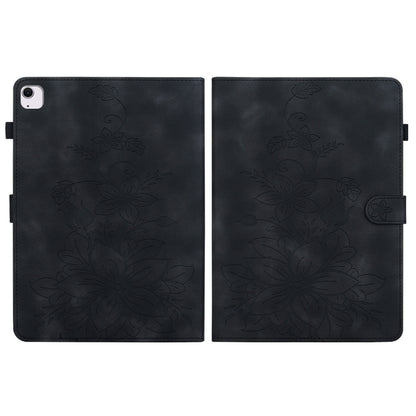 For iPad Air 13 2025 / 2024 Lily Embossed Leather Smart Tablet Case(Black) by bashfashion