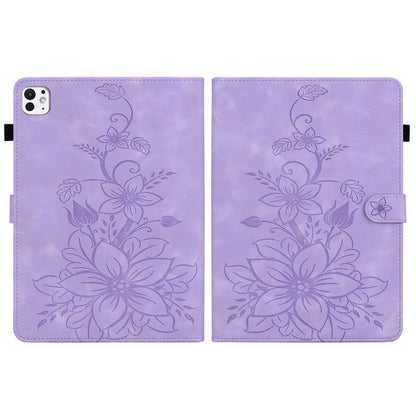 For iPad Pro 11 2025 / 2024 Lily Embossed Leather Smart Tablet Case(Purple) by bashfashion