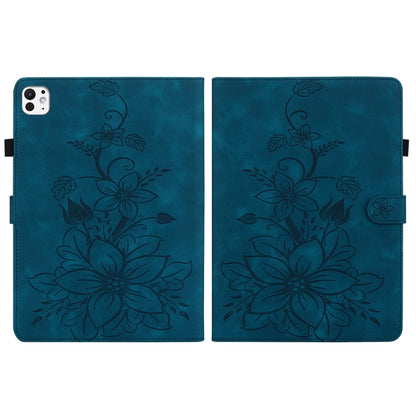 For iPad Pro 11 2025 / 2024 Lily Embossed Leather Smart Tablet Case(Dark Blue) by bashfashion