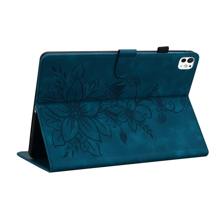 For iPad Pro 11 2025 / 2024 Lily Embossed Leather Smart Tablet Case(Dark Blue) by bashfashion