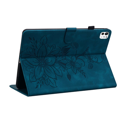 For iPad Pro 11 2025 / 2024 Lily Embossed Leather Smart Tablet Case(Dark Blue) by bashfashion