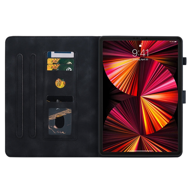 For iPad Pro 12.9 2022 / 2021 / 2020 Lily Embossed Leather Smart Tablet Case(Black) by bashfashion