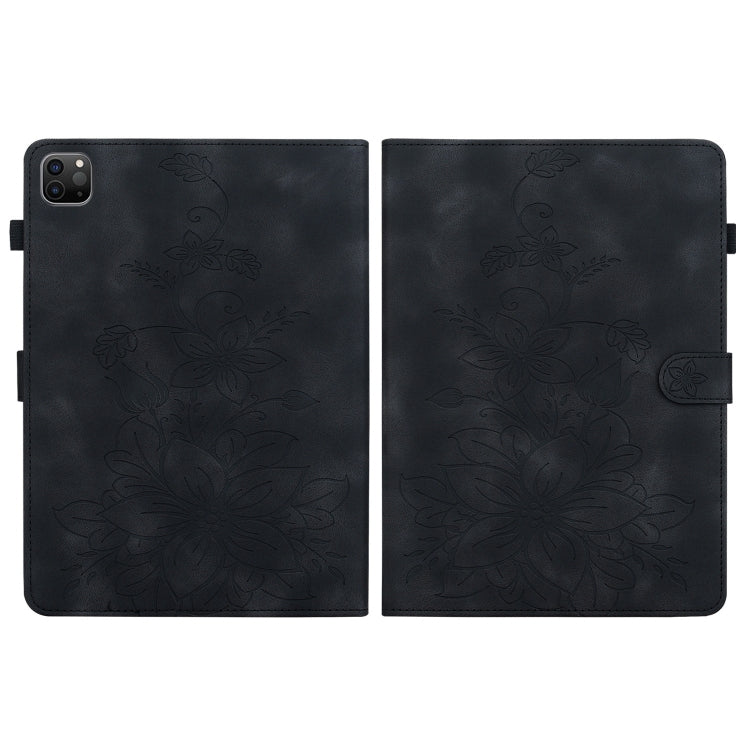 For iPad Pro 11 2022 / Air 10.9 2022 Lily Embossed Leather Smart Tablet Case(Black) by bashfashion