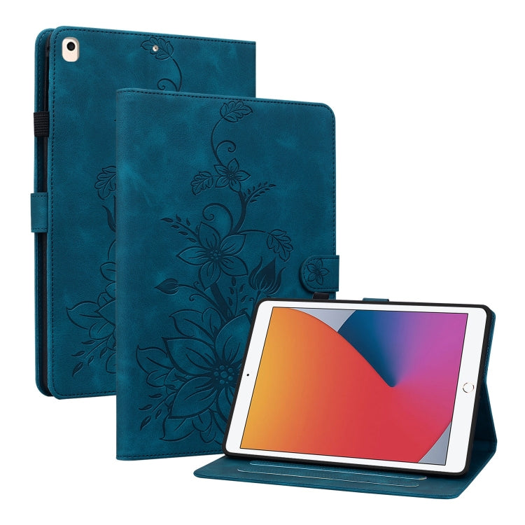For iPad 10.2 2021 / Air 10.5 Lily Embossed Leather Smart Tablet Case(Dark Blue) by bashfashion
