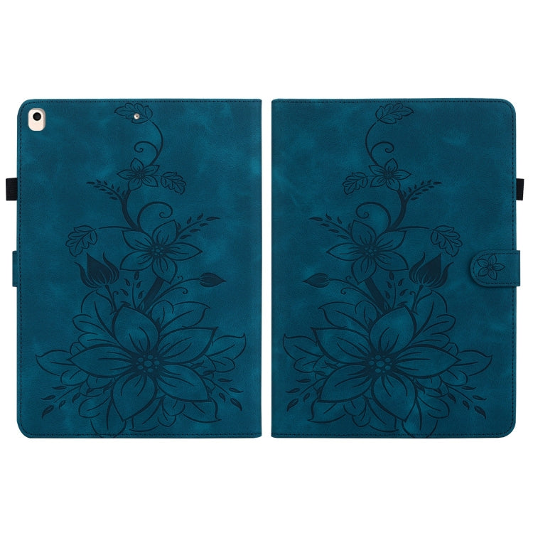 For iPad 10.2 2021 / Air 10.5 Lily Embossed Leather Smart Tablet Case(Dark Blue) by bashfashion