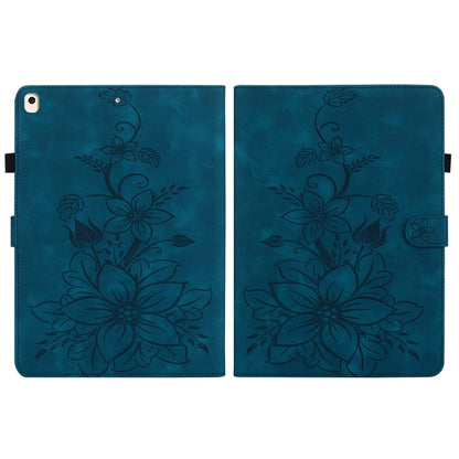 For iPad 10.2 2021 / Air 10.5 Lily Embossed Leather Smart Tablet Case(Dark Blue) by bashfashion