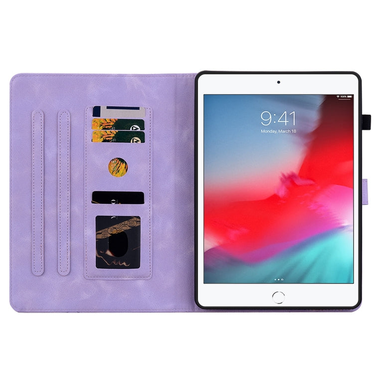 For iPad mini 5 / 4 / 3 / 2 / 1 Lily Embossed Leather Smart Tablet Case(Purple) by bashfashion