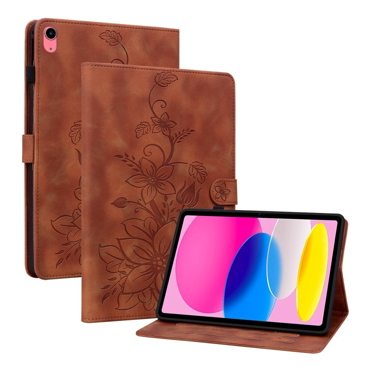 For iPad 2025 / 2022 Lily Embossed Leather Smart Tablet Case(Brown) by bashfashion