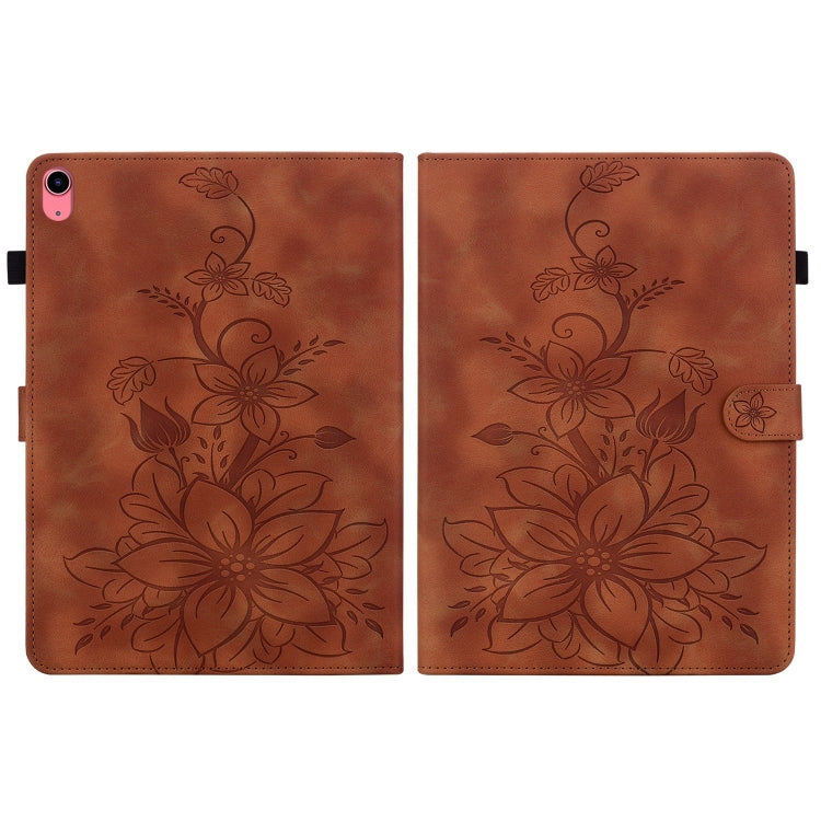 For iPad 2025 / 2022 Lily Embossed Leather Smart Tablet Case(Brown) by bashfashion