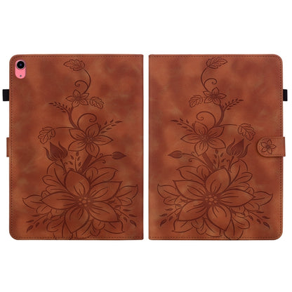 For iPad 2025 / 2022 Lily Embossed Leather Smart Tablet Case(Brown) by bashfashion