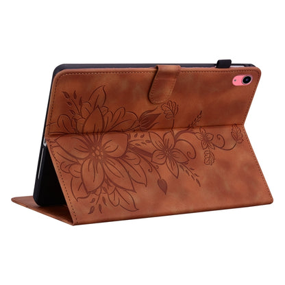 For iPad 2025 / 2022 Lily Embossed Leather Smart Tablet Case(Brown) by bashfashion