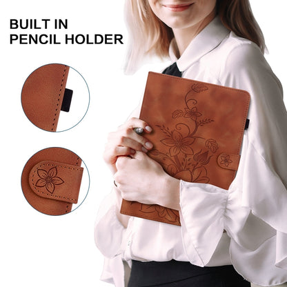 For iPad 2025 / 2022 Lily Embossed Leather Smart Tablet Case(Brown) by bashfashion