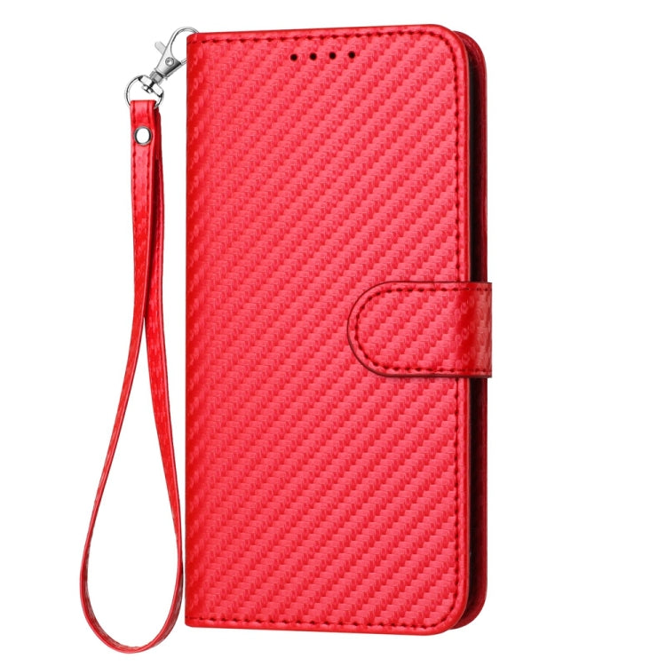 For iPhone 16e YX0070 Carbon Fiber Buckle Leather Phone Case with Lanyard(Red) by bashfashion