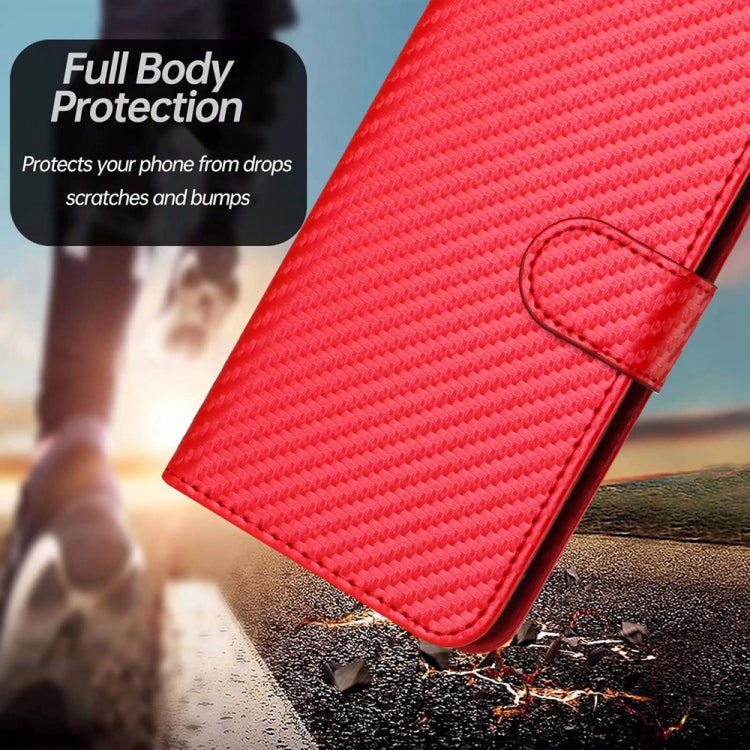 For iPhone 16e YX0070 Carbon Fiber Buckle Leather Phone Case with Lanyard(Red) by bashfashion