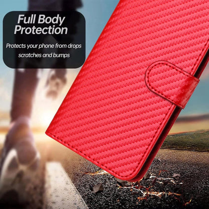 For iPhone 16e YX0070 Carbon Fiber Buckle Leather Phone Case with Lanyard(Red) by bashfashion
