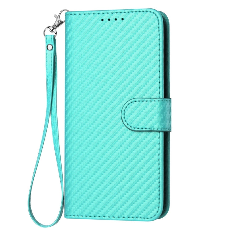For iPhone 16e YX0070 Carbon Fiber Buckle Leather Phone Case with Lanyard(Light Blue) by bashfashion