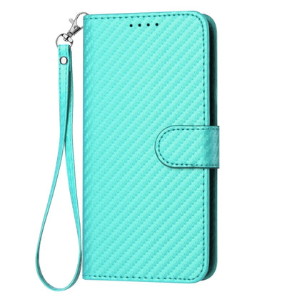 For iPhone 16e YX0070 Carbon Fiber Buckle Leather Phone Case with Lanyard(Light Blue) by bashfashion