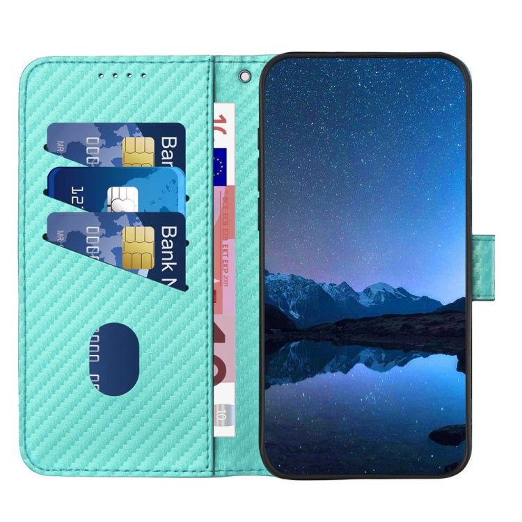 For iPhone 16e YX0070 Carbon Fiber Buckle Leather Phone Case with Lanyard(Light Blue) by bashfashion
