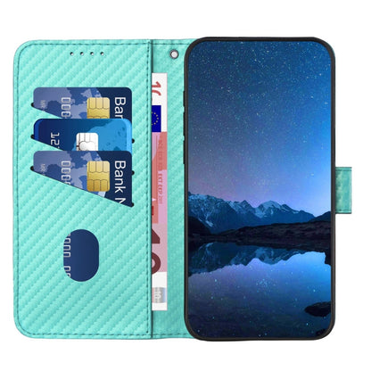 For iPhone 16e YX0070 Carbon Fiber Buckle Leather Phone Case with Lanyard(Light Blue) by bashfashion