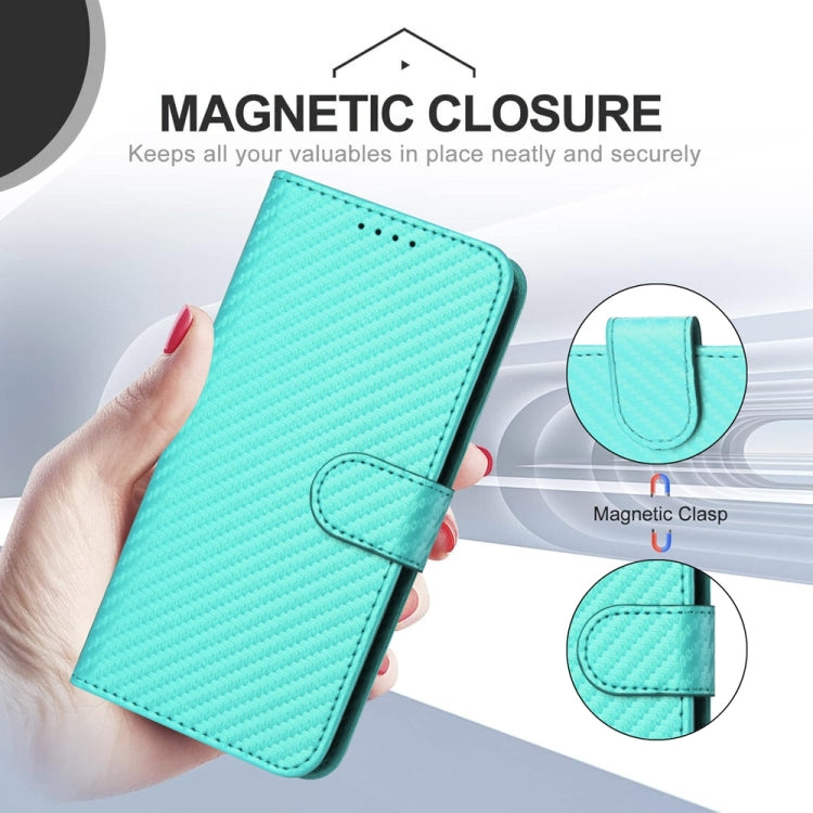 For iPhone 16e YX0070 Carbon Fiber Buckle Leather Phone Case with Lanyard(Light Blue) by bashfashion