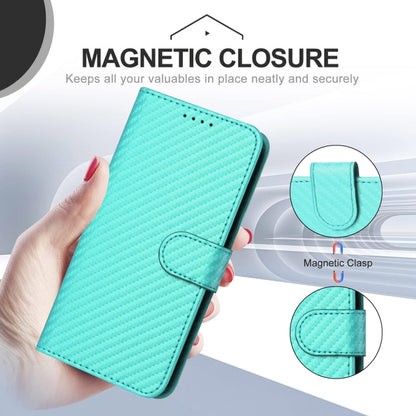 For iPhone 16e YX0070 Carbon Fiber Buckle Leather Phone Case with Lanyard(Light Blue) by bashfashion