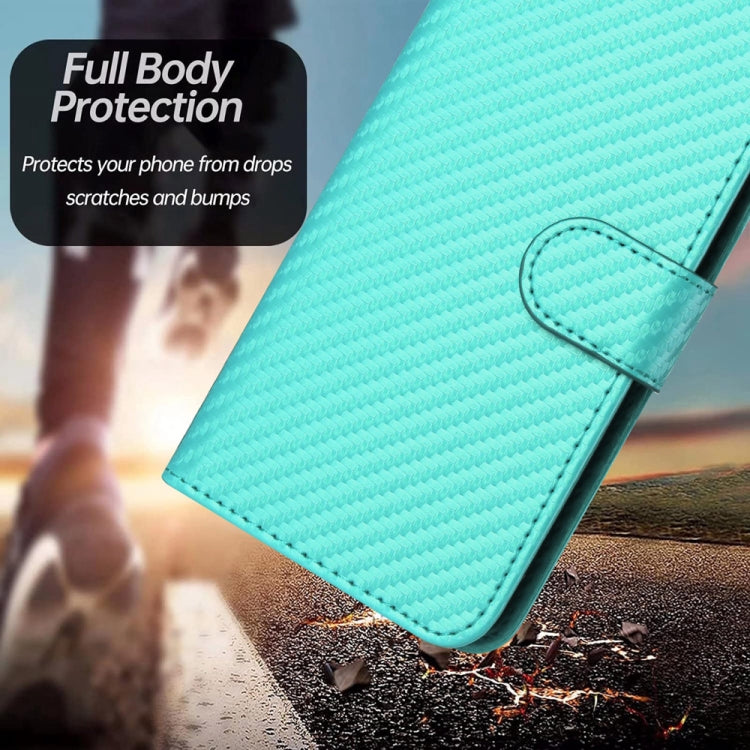 For iPhone 16e YX0070 Carbon Fiber Buckle Leather Phone Case with Lanyard(Light Blue) by bashfashion