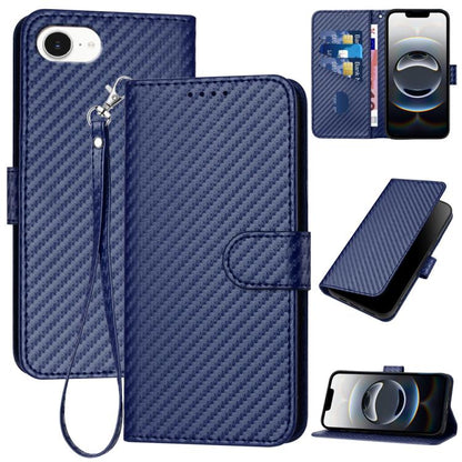 For iPhone 16e YX0070 Carbon Fiber Buckle Leather Phone Case with Lanyard(Royal Blue) by bashfashion