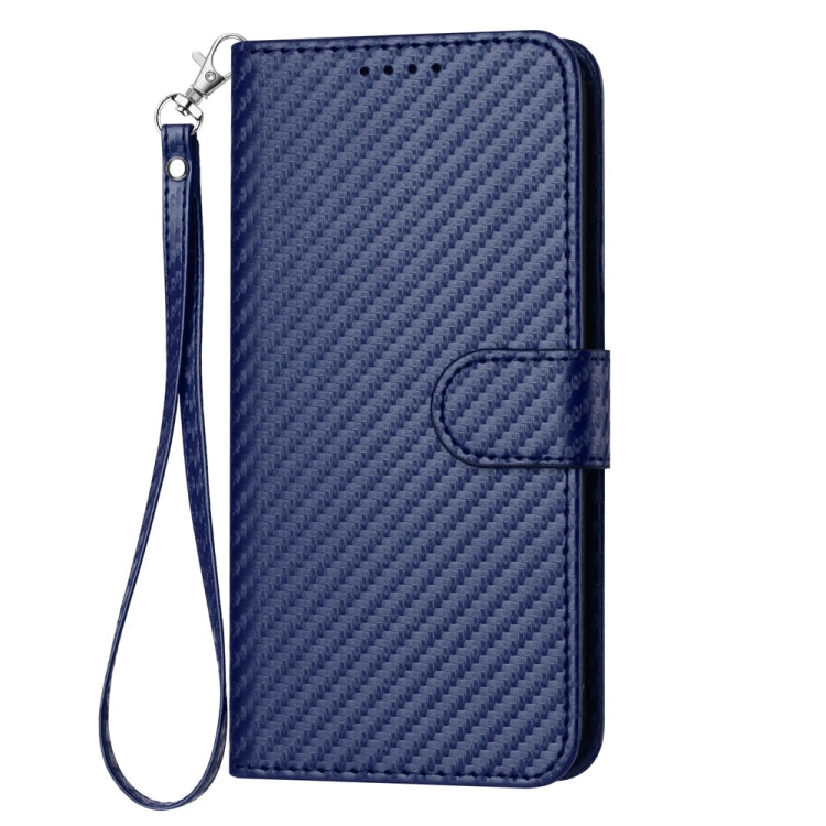For iPhone 16e YX0070 Carbon Fiber Buckle Leather Phone Case with Lanyard(Royal Blue) by bashfashion