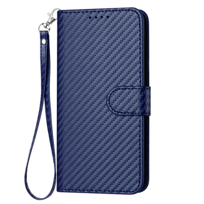 For iPhone 16e YX0070 Carbon Fiber Buckle Leather Phone Case with Lanyard(Royal Blue) by bashfashion