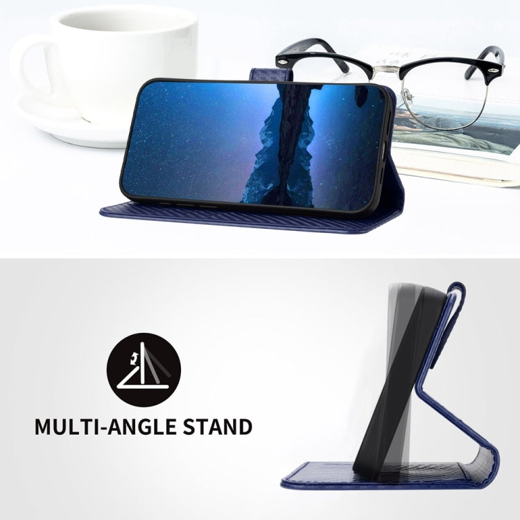 For iPhone 16e YX0070 Carbon Fiber Buckle Leather Phone Case with Lanyard(Royal Blue) by bashfashion