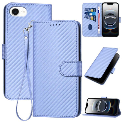 For iPhone 16e YX0070 Carbon Fiber Buckle Leather Phone Case with Lanyard(Light Purple) by bashfashion