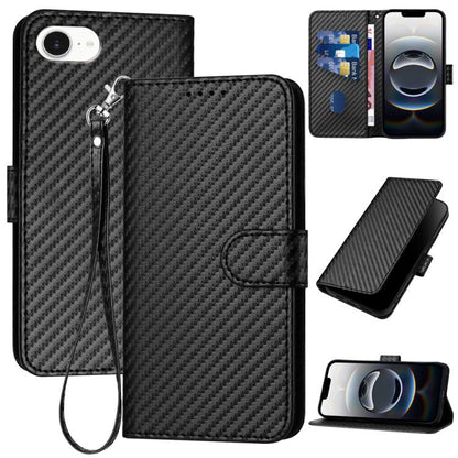 For iPhone 16e YX0070 Carbon Fiber Buckle Leather Phone Case with Lanyard(Black) by bashfashion