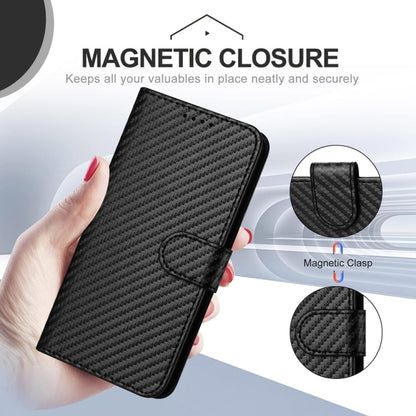 For iPhone 16e YX0070 Carbon Fiber Buckle Leather Phone Case with Lanyard(Black) by bashfashion