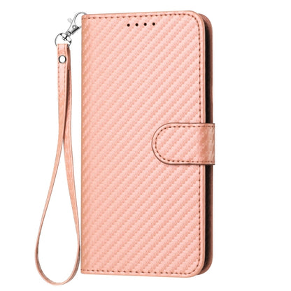 For iPhone 16e YX0070 Carbon Fiber Buckle Leather Phone Case with Lanyard(Pink) by bashfashion
