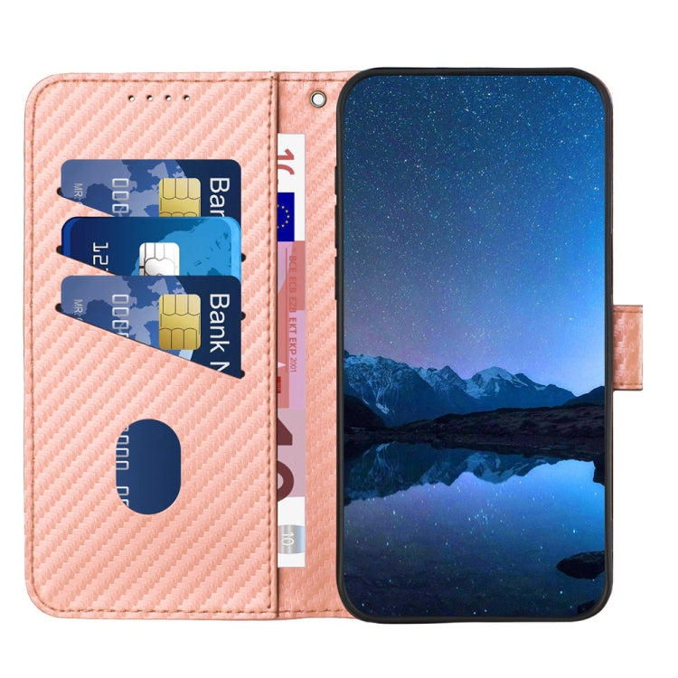 For iPhone 16e YX0070 Carbon Fiber Buckle Leather Phone Case with Lanyard(Pink) by bashfashion