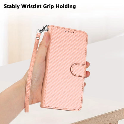 For iPhone 16e YX0070 Carbon Fiber Buckle Leather Phone Case with Lanyard(Pink) by bashfashion