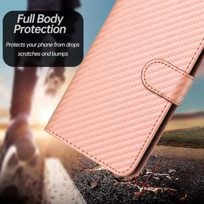 For iPhone 16e YX0070 Carbon Fiber Buckle Leather Phone Case with Lanyard(Pink) by bashfashion
