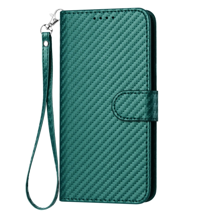 For iPhone 16e YX0070 Carbon Fiber Buckle Leather Phone Case with Lanyard(Dark Green) by bashfashion