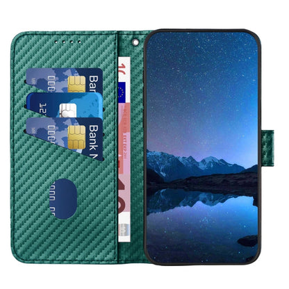 For iPhone 16e YX0070 Carbon Fiber Buckle Leather Phone Case with Lanyard(Dark Green) by bashfashion