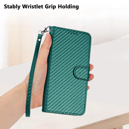 For iPhone 16e YX0070 Carbon Fiber Buckle Leather Phone Case with Lanyard(Dark Green) by bashfashion