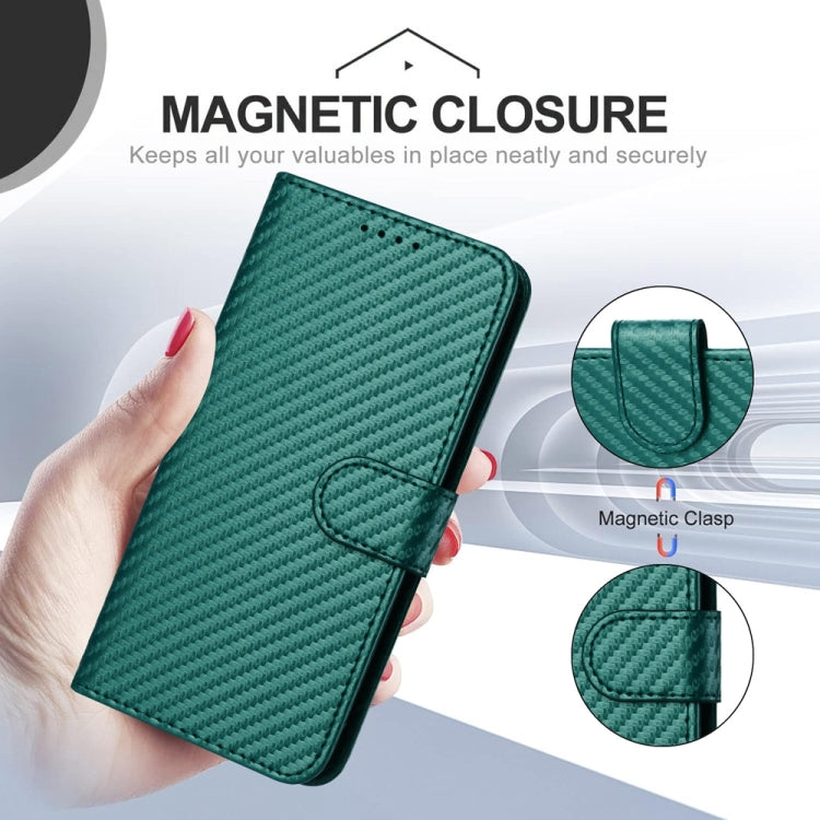 For iPhone 16e YX0070 Carbon Fiber Buckle Leather Phone Case with Lanyard(Dark Green) by bashfashion